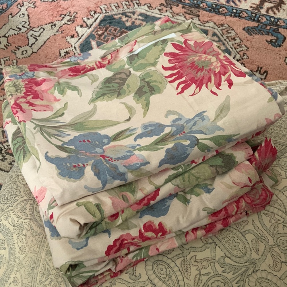 4 panels pottery barn floral linen cotton drapes 50x108